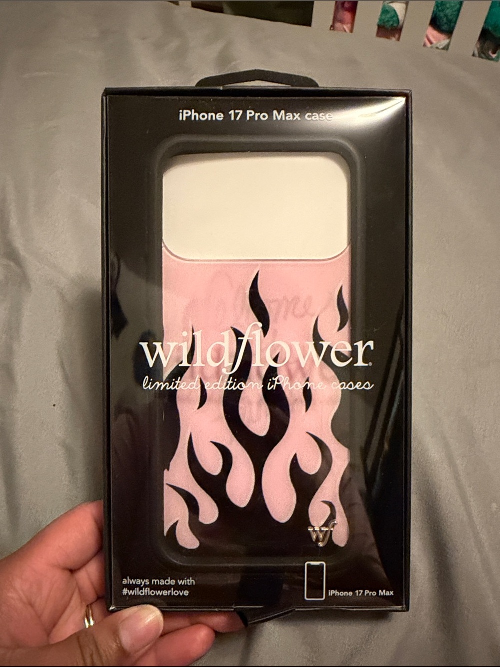 Wildflowers Pink Phone Case with Black Flame Design for iPhone 17 Pro Max